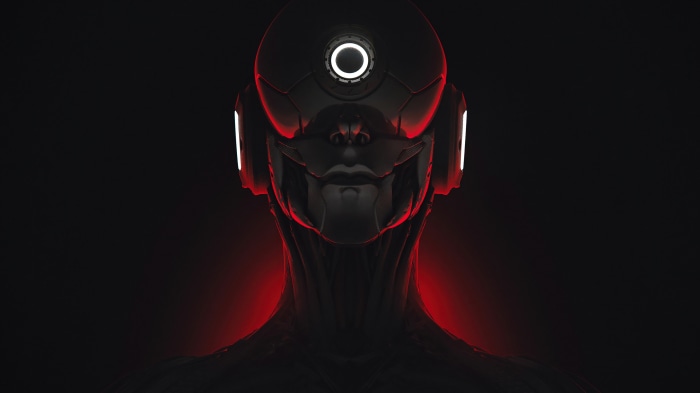 Sci-fi android soldier with red lighting