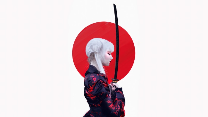 Samurai Girl in Traditional Attire with Katana