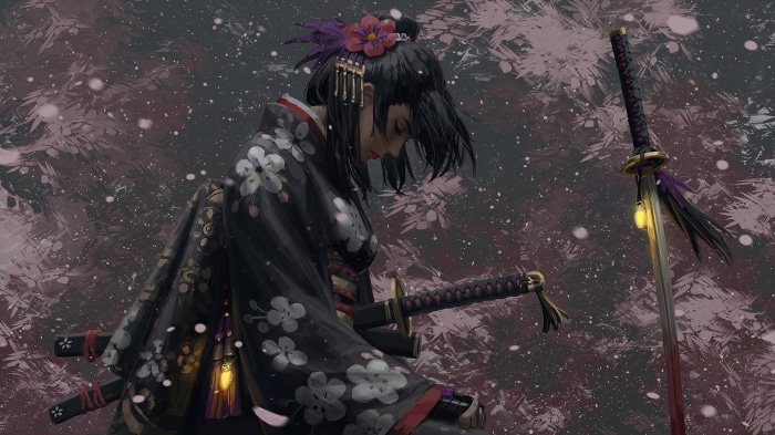Art of Samurai Girl with Katana
