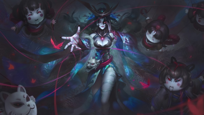Fantasy girl puppet master with dolls