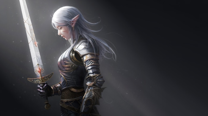 Elf warrior with sword in armor 4K