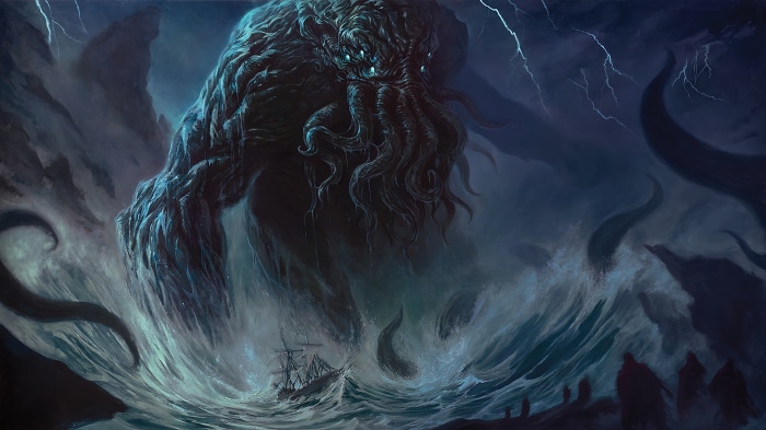 Cthulhu in a Stormy Sea with Ship