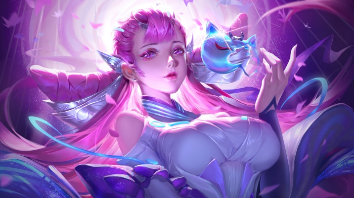 Anime girl with pink hair and mask 4K