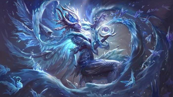 Ice fairy with blue butterflies and ice wings