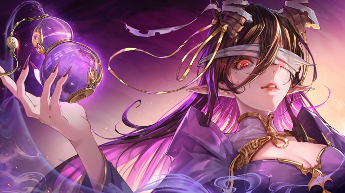 Anime Elf Girl Holding a Purple Gourd