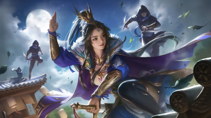 Fantasy warrior girl with swords and ninjas 4K