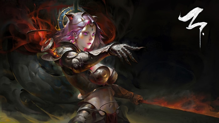 Fantasy warrior girl with pink hair and armor 4K