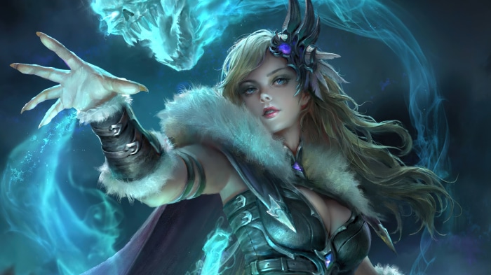 Fantasy girl with blue soul dragon art 4K