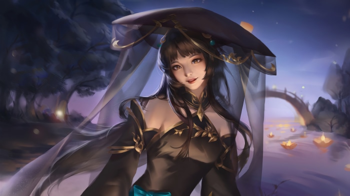 Fantasy girl with lotus and candle in 4K