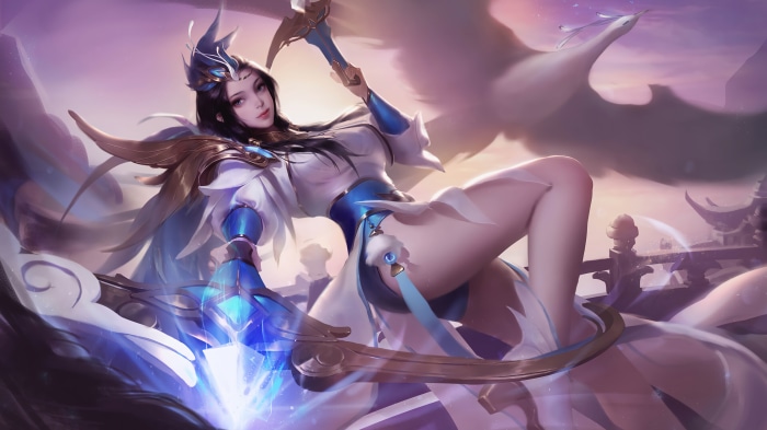 Fantasy girl with blue and gold armor