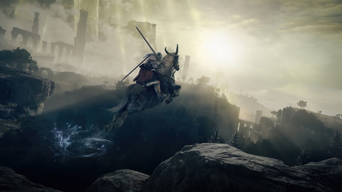 Elden Ring knight on horse jumping 4K