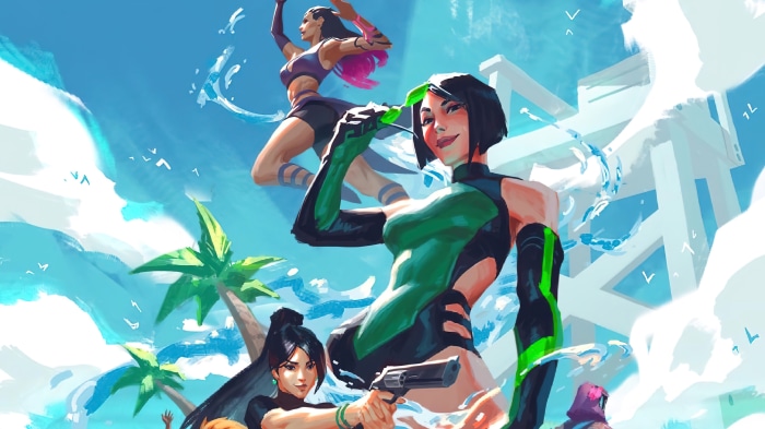 Valorant characters Viper, Reyna, and Sage in summer attire