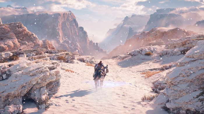Aloy from Horizon Forbidden West in a snowy landscape