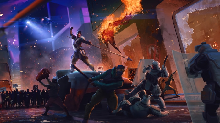 Mad Maggie from Apex Legends in a riot scene 4K