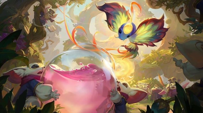 Fae creatures and a butterfly from Legends of Runeterra