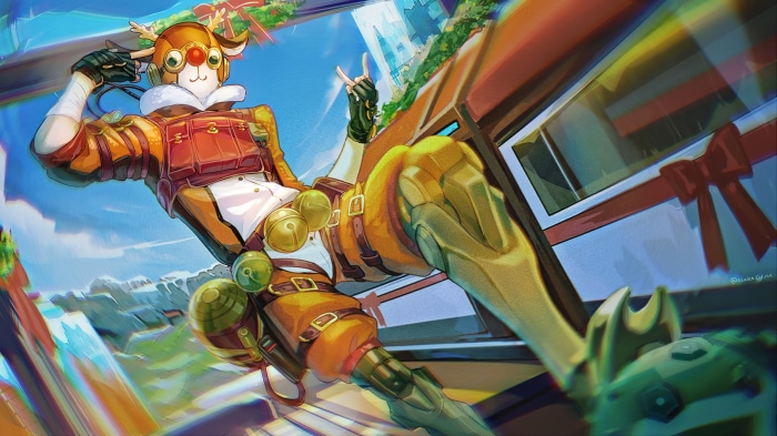 Octane from Apex Legends as a reindeer character