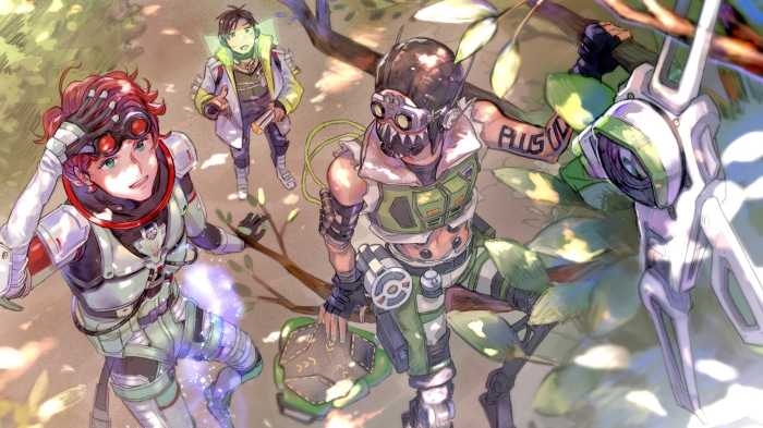 Apex Legends characters Horizon, Octane, and Crypto in art