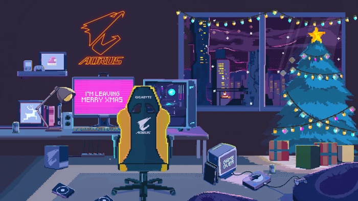 Aorus Gigabyte Pixel Art Christmas Room 4K