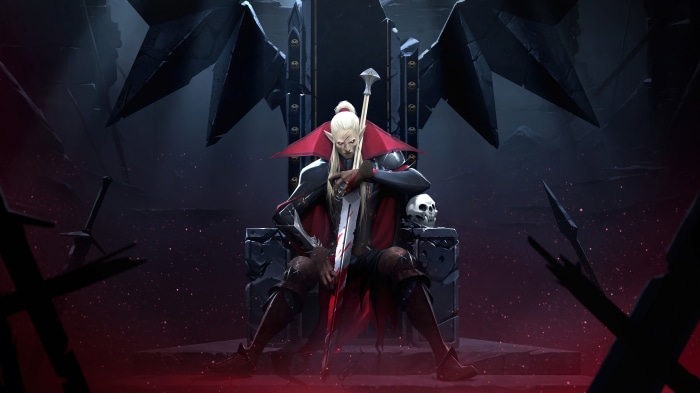 V Rising Vampire Lord on Throne with Sword