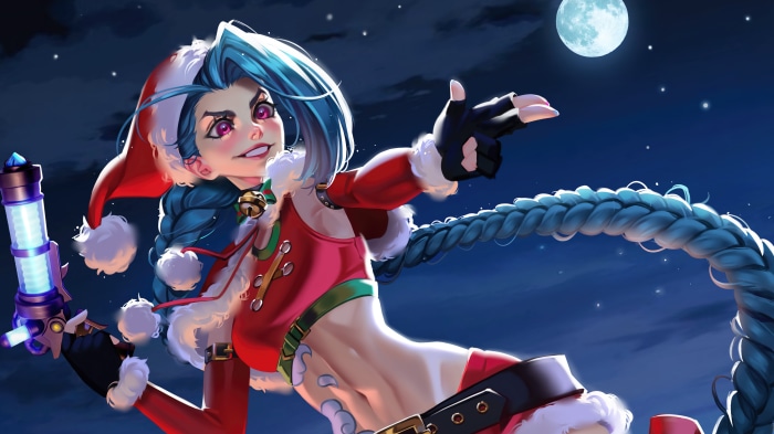 Jinx from League of Legends in Santa Outfit 4K
