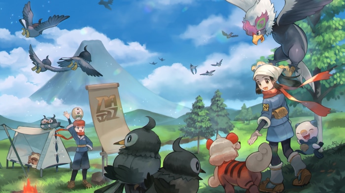 Pokemon Legends Arceus: Akari and Rei with Pokemon