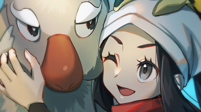 Wyrdeer and a girl from Pokemon Legends Arceus in 4K
