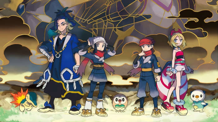 Pokemon Legends Arceus characters with starter Pokemon