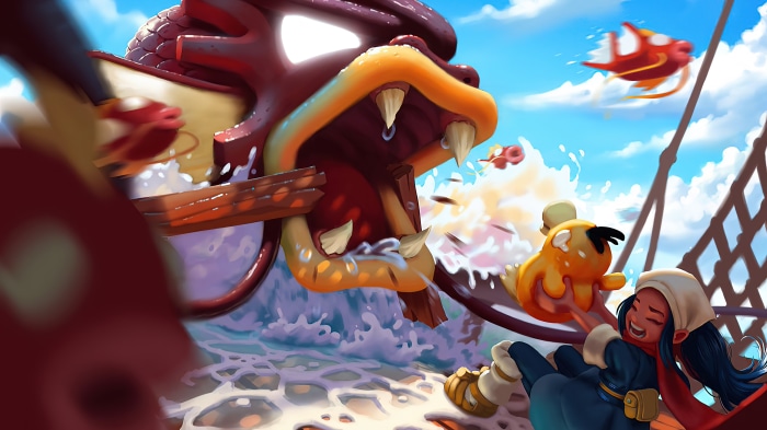 Akari from Pokemon Legends Arceus with Gyarados and Psyduck