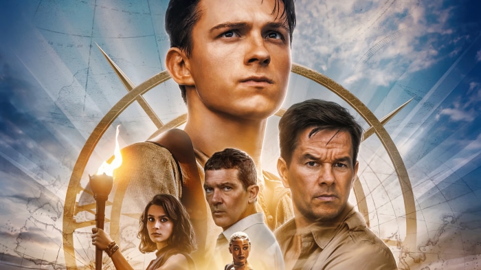 Uncharted movie poster with Tom Holland and Mark Wahlberg