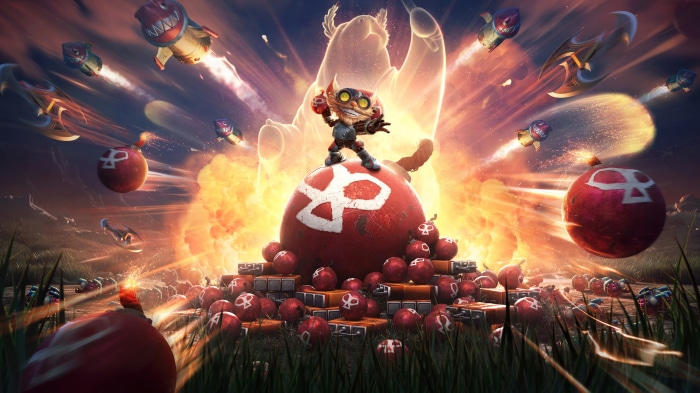 Ziggs from League of Legends with bombs and rockets