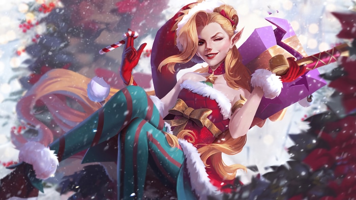 Jinx from League of Legends as a Christmas Elf