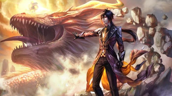 Zhongli from Genshin Impact with a Dragon