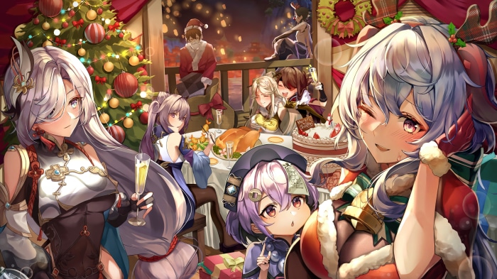 Genshin Impact characters celebrating Christmas