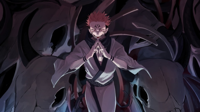 Sukuna from Jujutsu Kaisen in a powerful stance