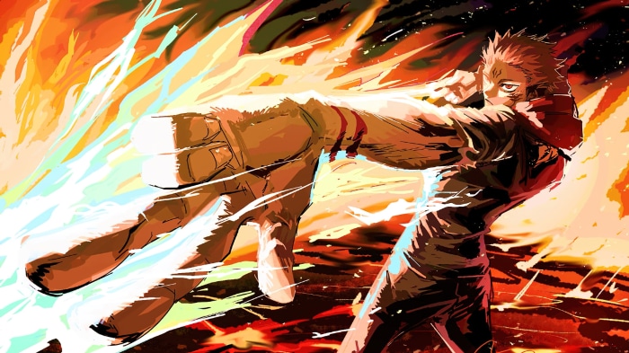 Yuji Itadori from Jujutsu Kaisen using a powerful attack