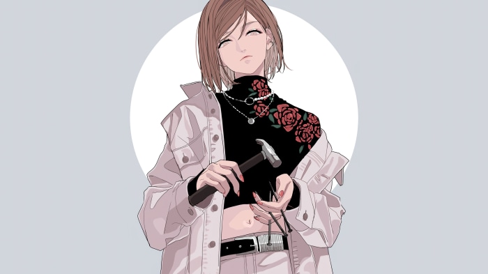 Nobara Kugisaki from Jujutsu Kaisen holding a hammer