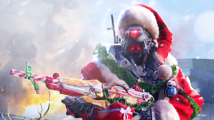 Reaper from Call of Duty Mobile wearing a Santa outfit