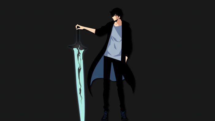 Sung Jinwoo from Solo Leveling holding a sword 4K