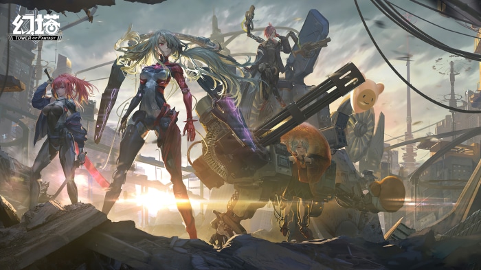 Tower of Fantasy characters with mechs and weapons