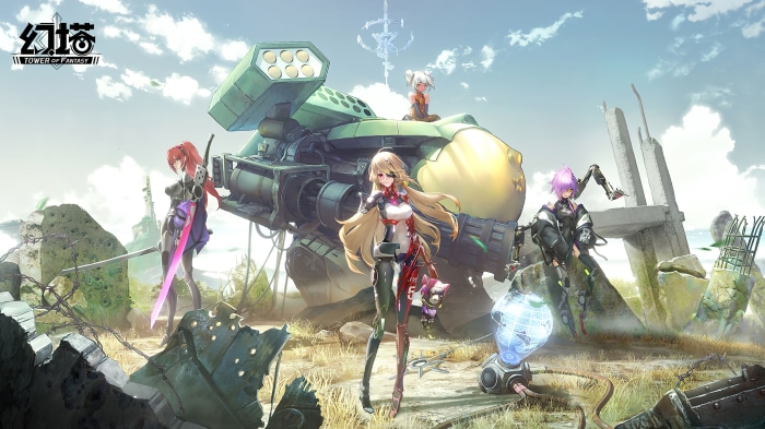 Tower of Fantasy characters with mecha and ruins