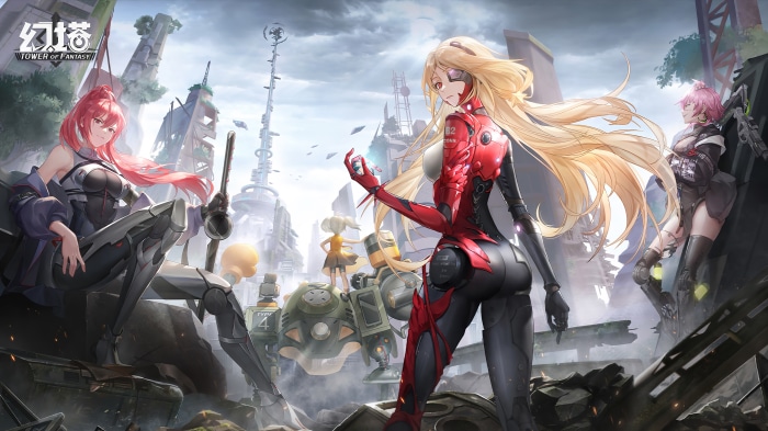 Tower of Fantasy Characters in Futuristic Cityscape