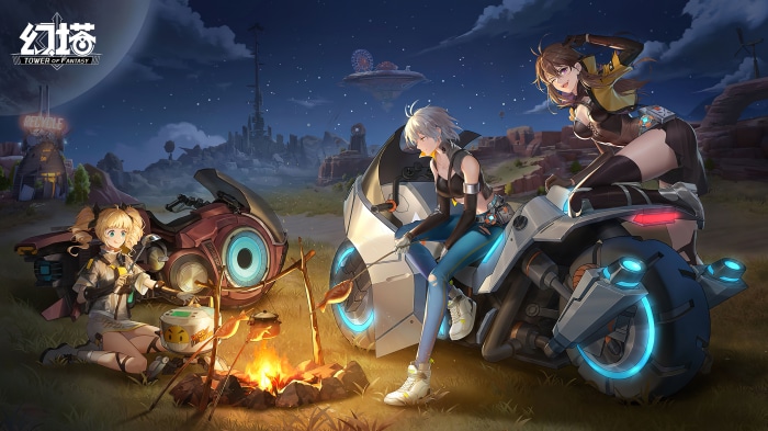 Tower of Fantasy Characters by Campfire with Motorcycles