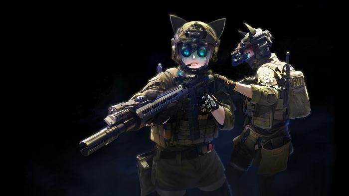 Anime girls in FBI SWAT gear with guns
