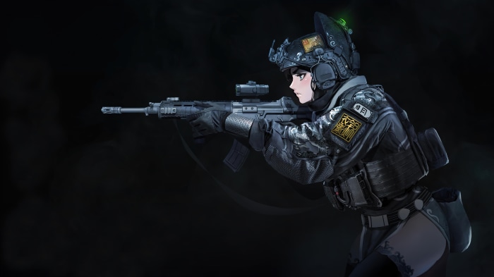Anime Soldier Girl with Rifle in Tactical Gear 4K