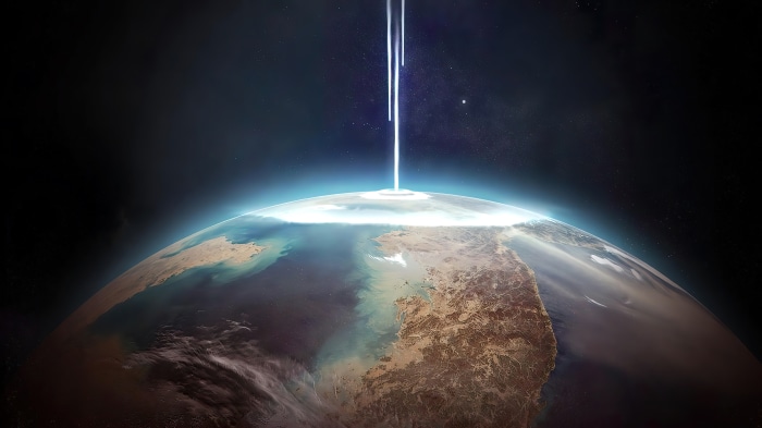 Earth from space with light beams