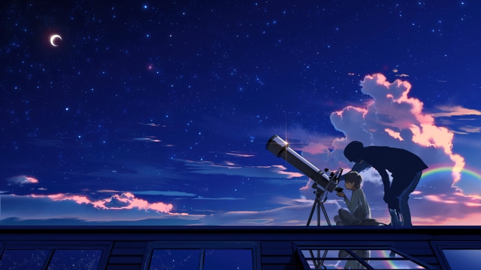 Anime Night Sky with Stargazing Scene