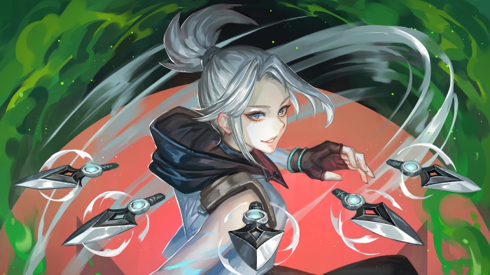 Jett from Valorant with throwing knives