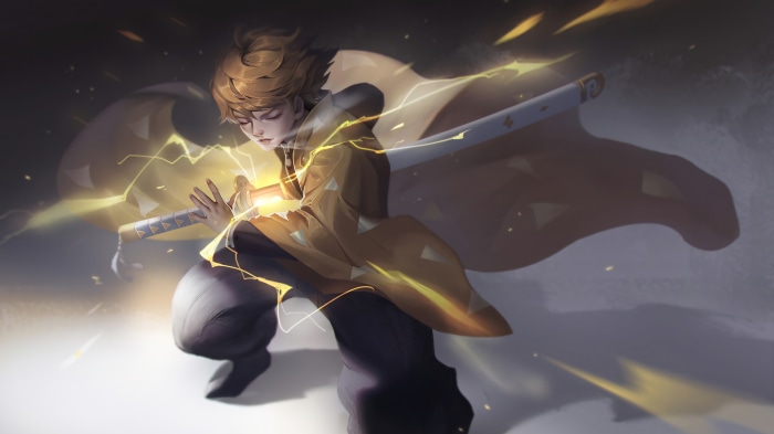 Zenitsu Agatsuma from Demon Slayer using Thunder Breathing 4K