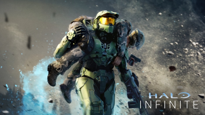 Master Chief carrying a soldier in Halo Infinite 4K