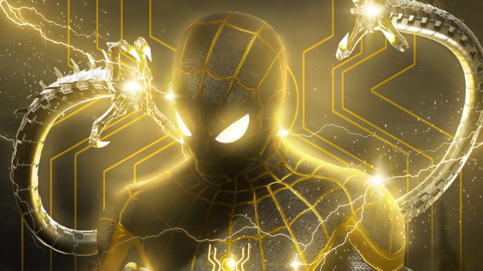 Spider-Man from Spider-Man: No Way Home in Black and Gold Suit 4K